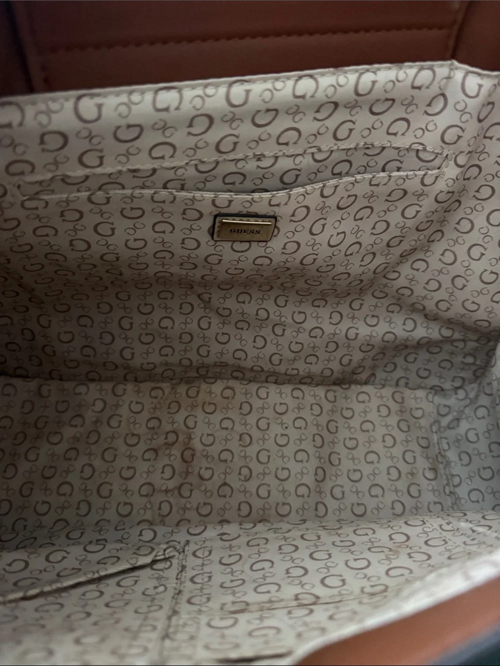 GUESS Brown Tan Signature Logo Tote with Leather Trim